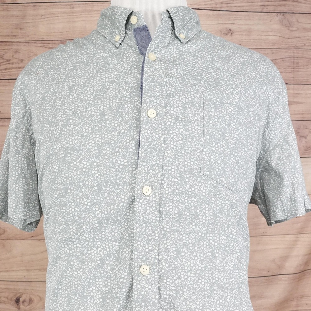 JACHS New York Shirt Mens XL Grey Short Sleeve Button Down Floral‎ Cotton Casual